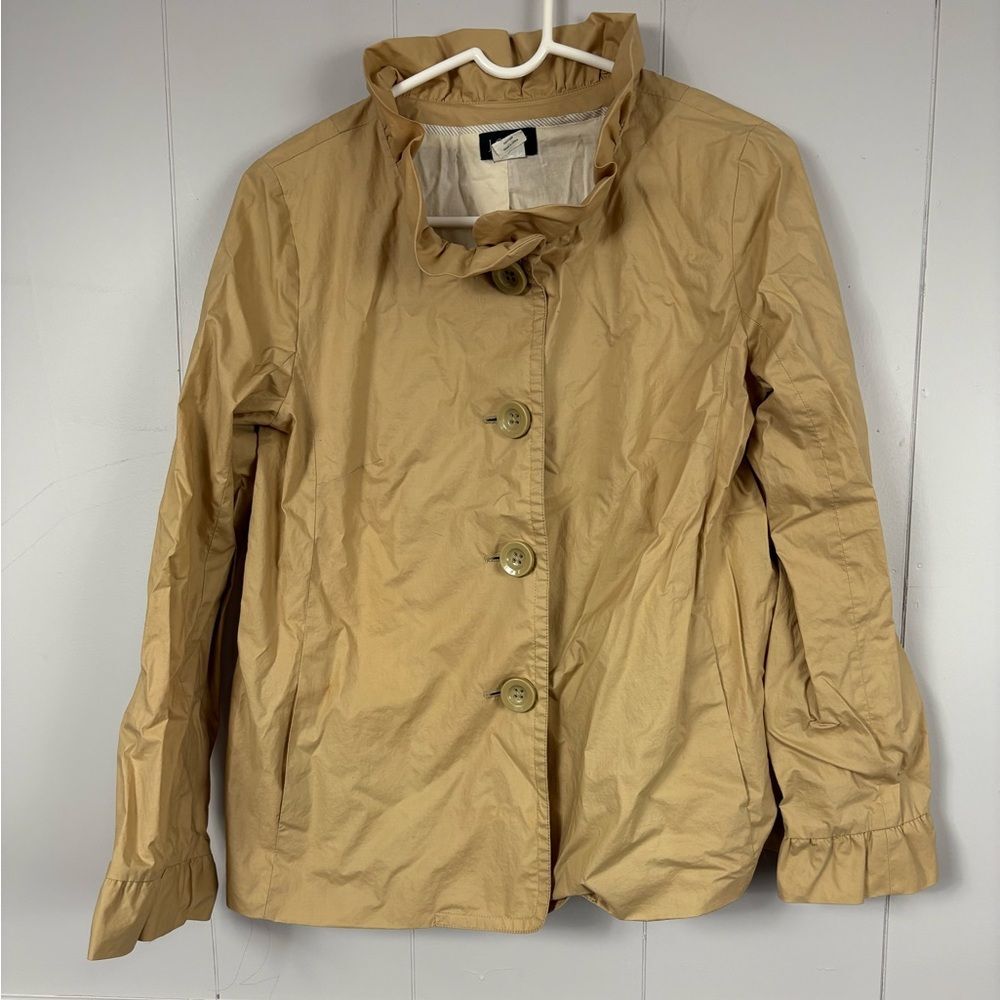J. Crew Frenchie Ruffle Khaki Tan Shacket Button Down  Cotton Jacket 6 Business
